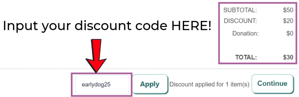 infographic on instructions to input discount code at checkout